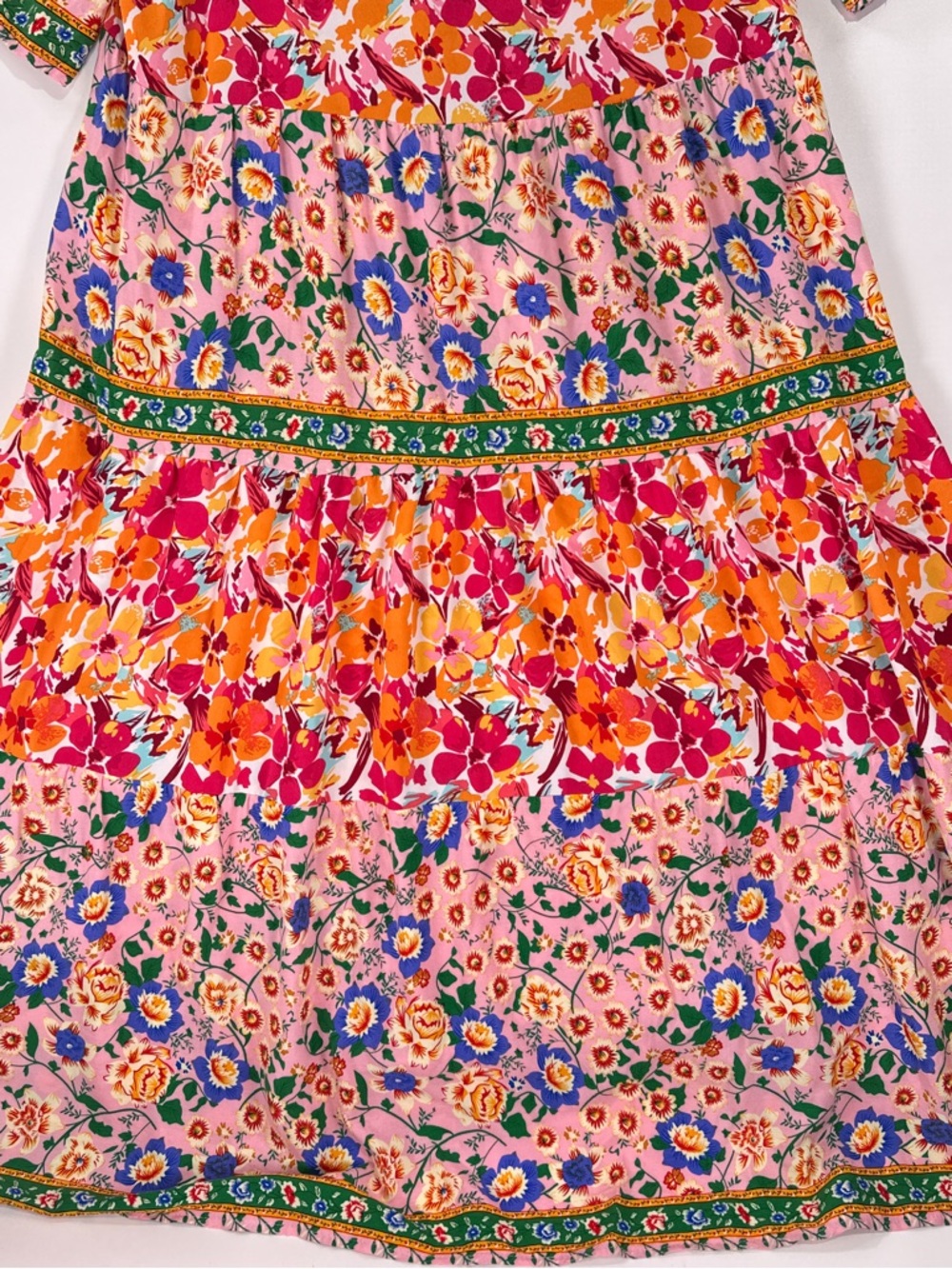 Umgee Bright Mixed Floral Tiered Dress Small Pink Boho Ruffle - Picture 10 of 13